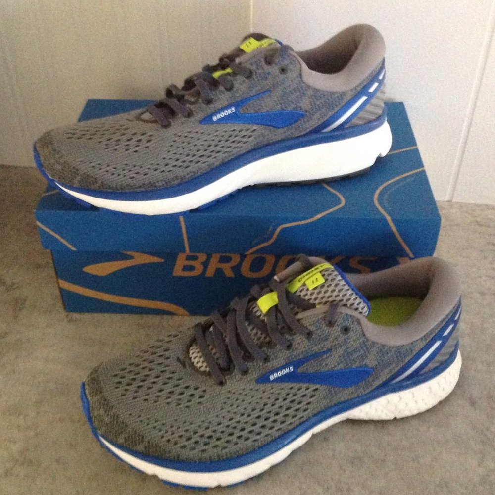 Men's Brooks Ghost 11 Running Shoes Grey/Blue Sz10